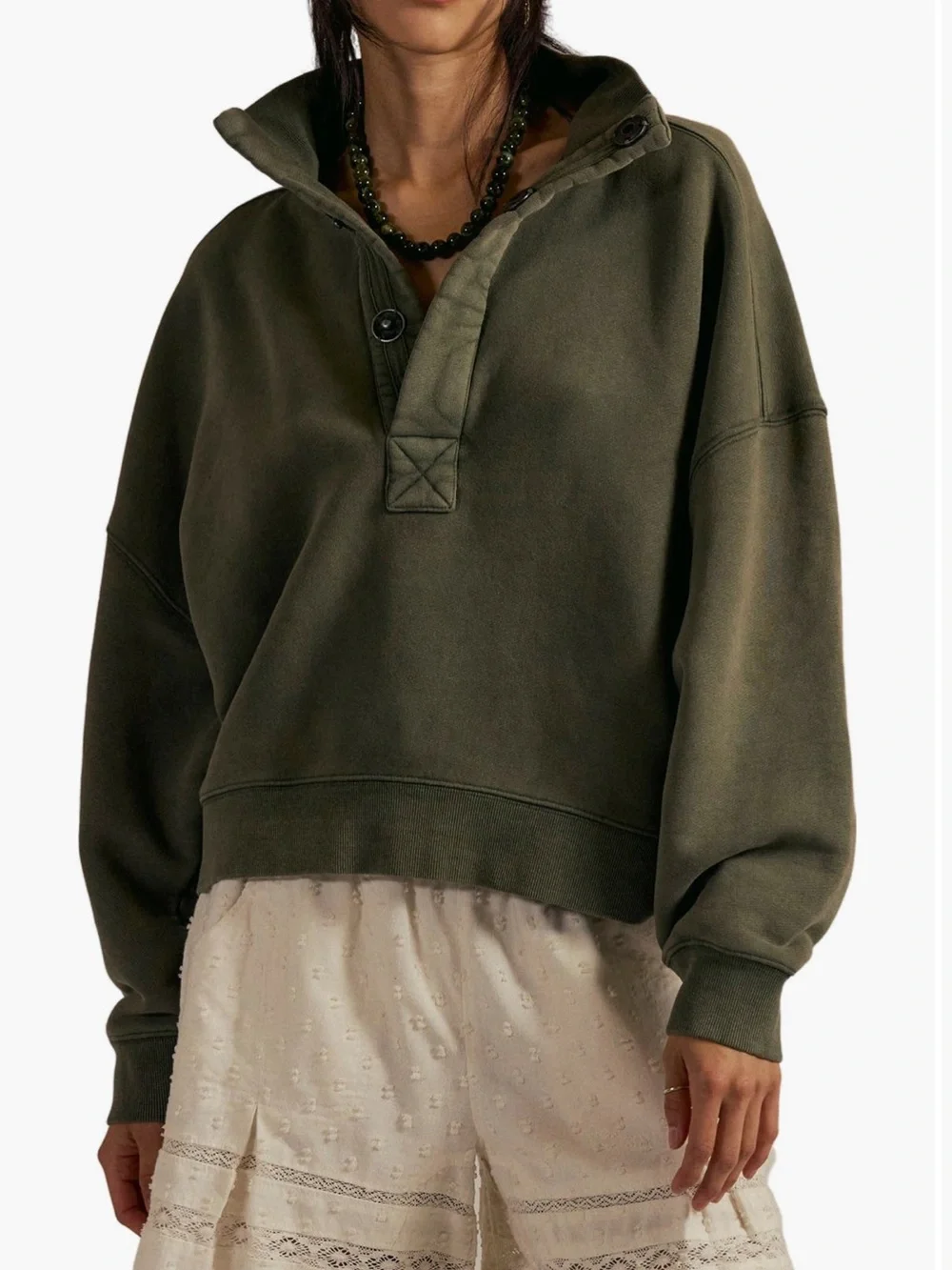 We The Free Moss Green Snap Up Pullover - Picture 1 of 6